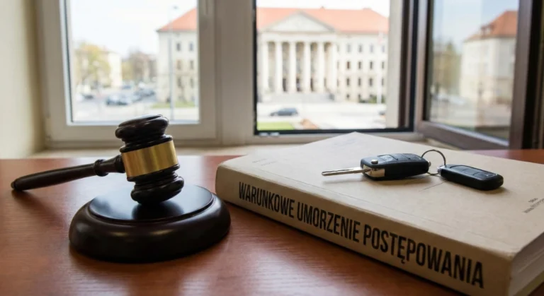 książka na biurku z napisem warunkowe umorzenie postępowania